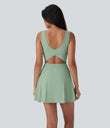 SoftlyZero™ Airy U Neck 2-in-1 Pocket Mini Cool Touch Dance Active Dress-Easy Peezy - Light Bean Green