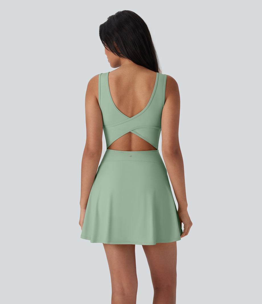 SoftlyZero™ Airy U Neck 2-in-1 Pocket Mini Cool Touch Dance Active Dress-Easy Peezy - Light Bean Green