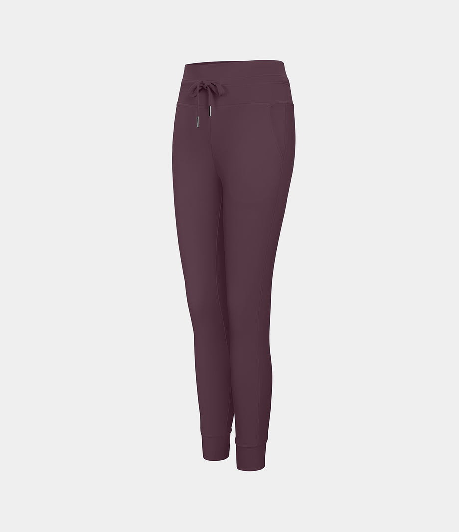 SoftlyZero™ Plush High Waisted Drawstring Pocket Plain Full Length Joggers - Dusky Evening purple
