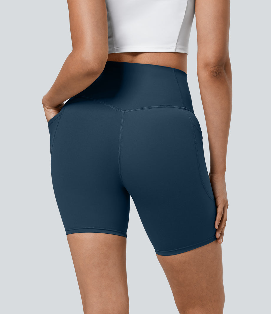 Halara UltraSculpt™ High Waisted Tummy Control Pocket Shaping Training Biker Shorts 7'' - Majolica Blue