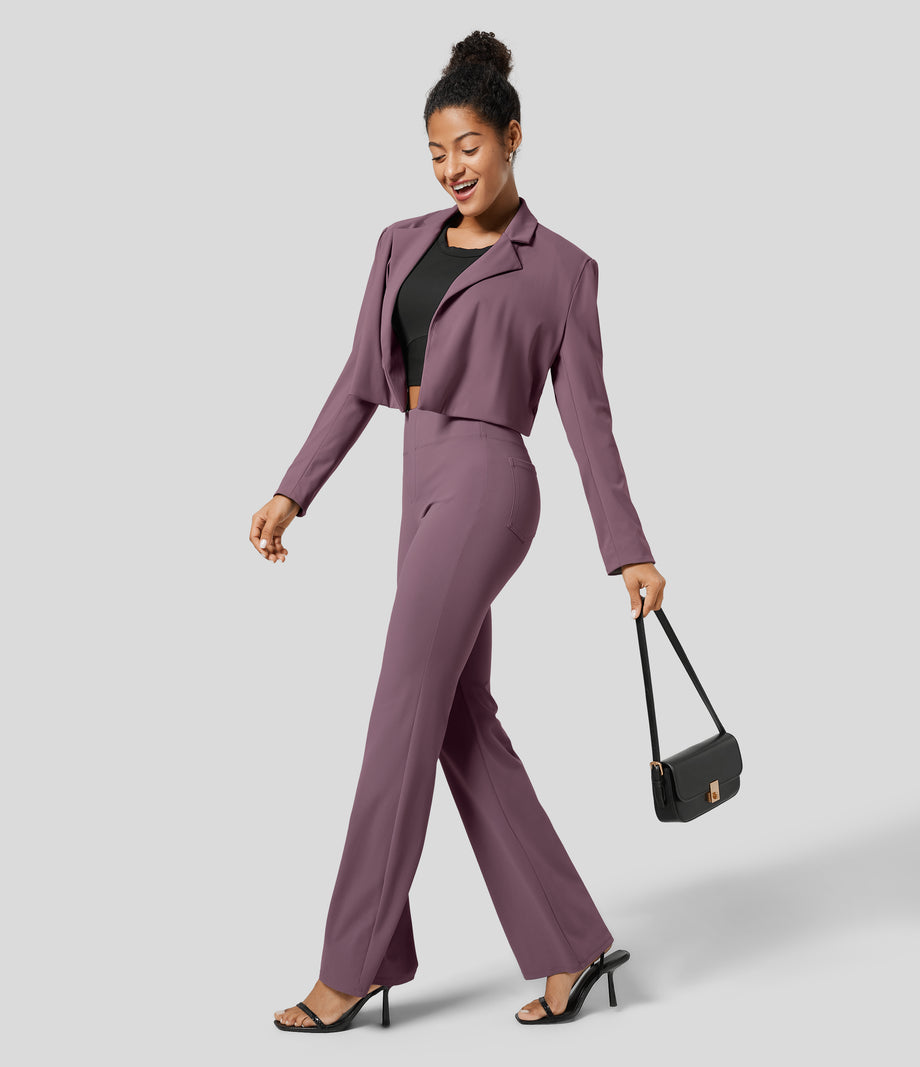 Halara Flex™ High Waisted Back Side Pocket Slight Flare Work Pants - Moonscape