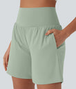 SoftlyZero™ Airy Super High Waisted 2-in-1 Cool Touch Yoga Shorts 7" with Pockets - Light Bean Green