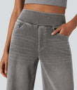 Halara Flex™ High Waisted Stripe Wide Leg Flowy Washed Casual Jeans with Pockets - Cool Gray Denim