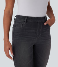 Halara Flex™ High Waisted Pockets Washed Casual Bootcut Jeans - Dirty Black Denim