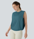 Round Neck Ruched Cool Touch Yoga Tank Top-UPF50+ - Hydro