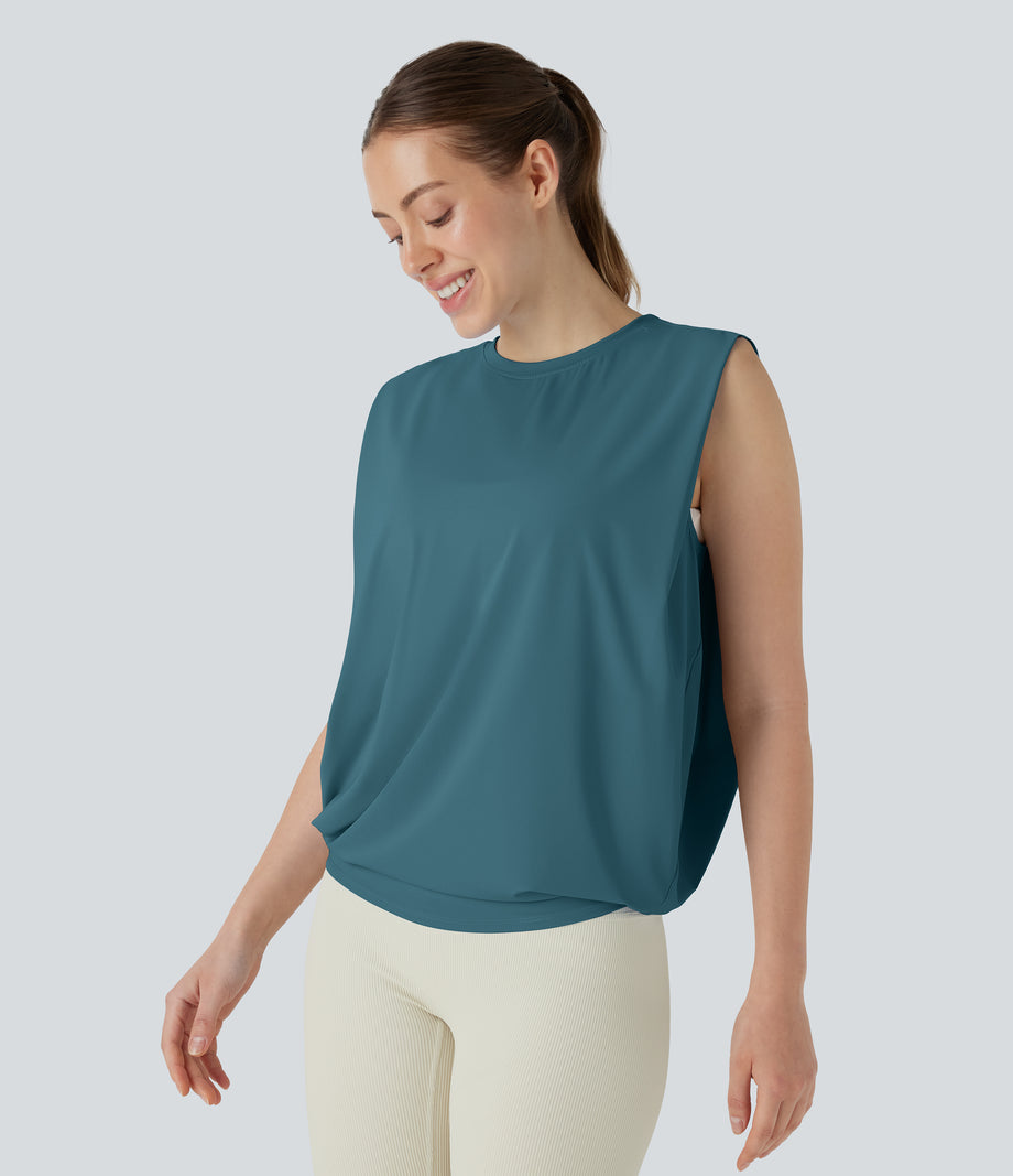 Round Neck Ruched Cool Touch Yoga Tank Top-UPF50+ - Hydro