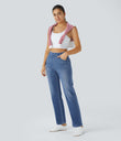 Halara Flex™ High Waisted Pockets Straight Leg Washed Casual Jeans - Blue Spruce Denim