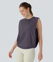 Round Neck Ruched Cool Touch Yoga Tank Top-UPF50+ - Vintage Violet