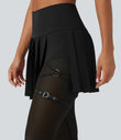 Breezeful™ High Waisted Pleated 2-in-1 Contrast Mesh Quick Dry Dance Stirrup Skirted Leggings with Pockets - Black