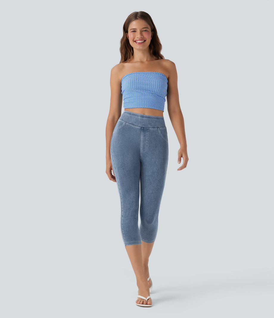 Halara Flex™ High Waisted Pocket Denim Capri Casual Leggings - Ice Crevice Denim