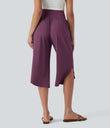 Breezeful™ High Waisted Tummy Control Hem Quick Dry Capri Pants with Pockets - Amaranth
