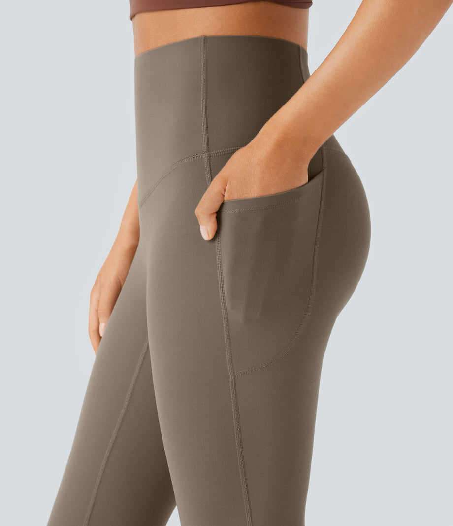 Halara UltraSculpt™ High Waisted Tummy Control Pocket Shaping Yoga Bootcut Leggings - Dawn Brown