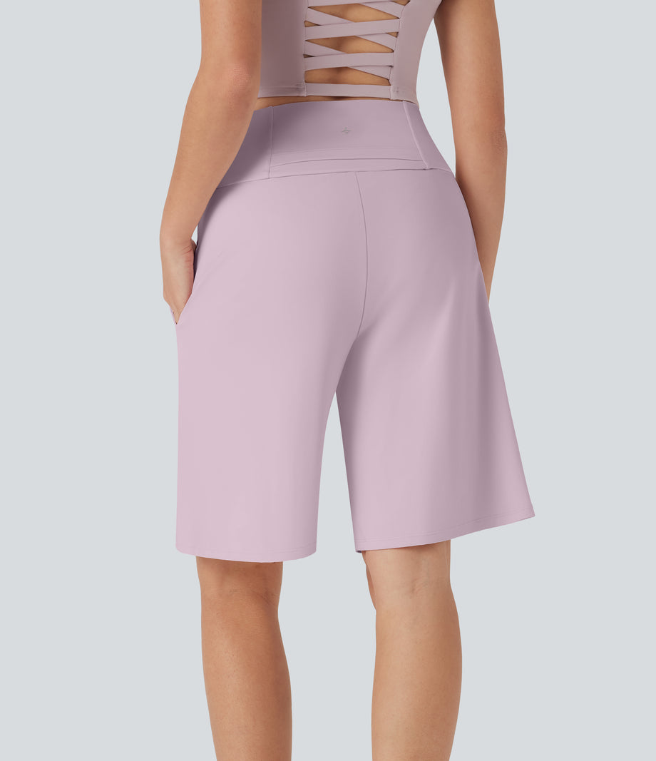 SoftlyZero™ Airy High Waisted Pockets Cool Touch Yoga Bermuda Shorts - Pink Purple
