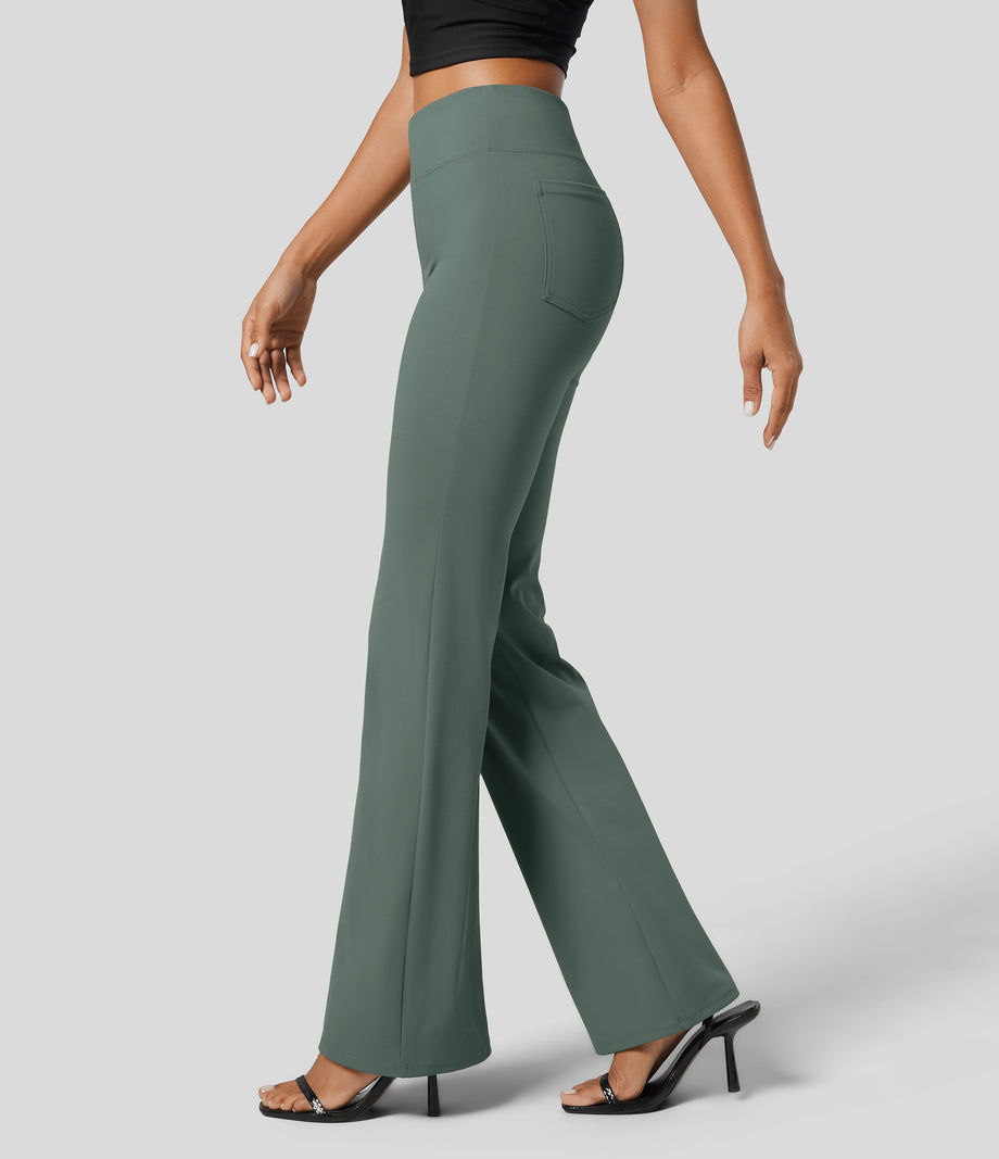 Halara Flex™ High Waisted Back Side Pocket Slight Flare Work Pants - Duck Green