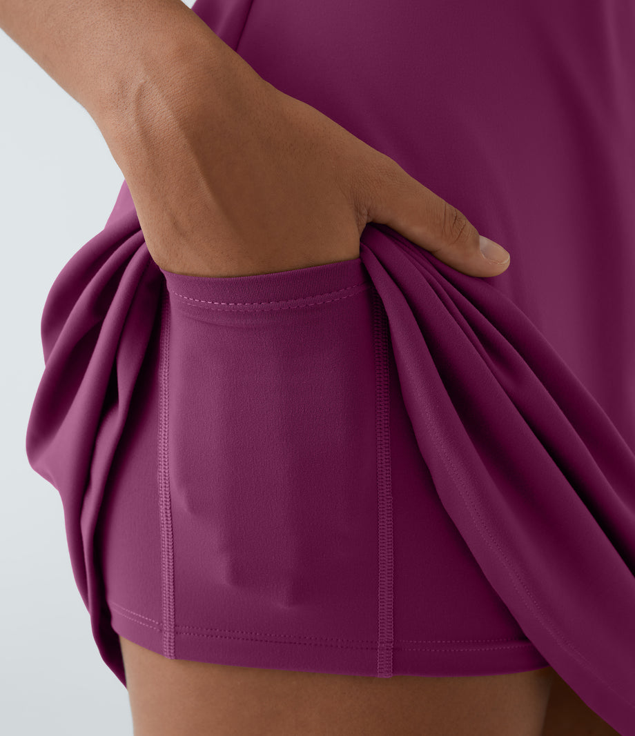 SoftlyZero™ Plush Double Straps 2-Piece Pocket Slip Dance Active Dress A-D Cups - Ume Purple