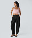 Mid Rise Pocket Barrel Leg Baggy Work Pants - Black