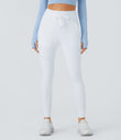 SoftlyZero™ Plush High Waisted Drawstring Pocket Plain Full Length Joggers - Frost White