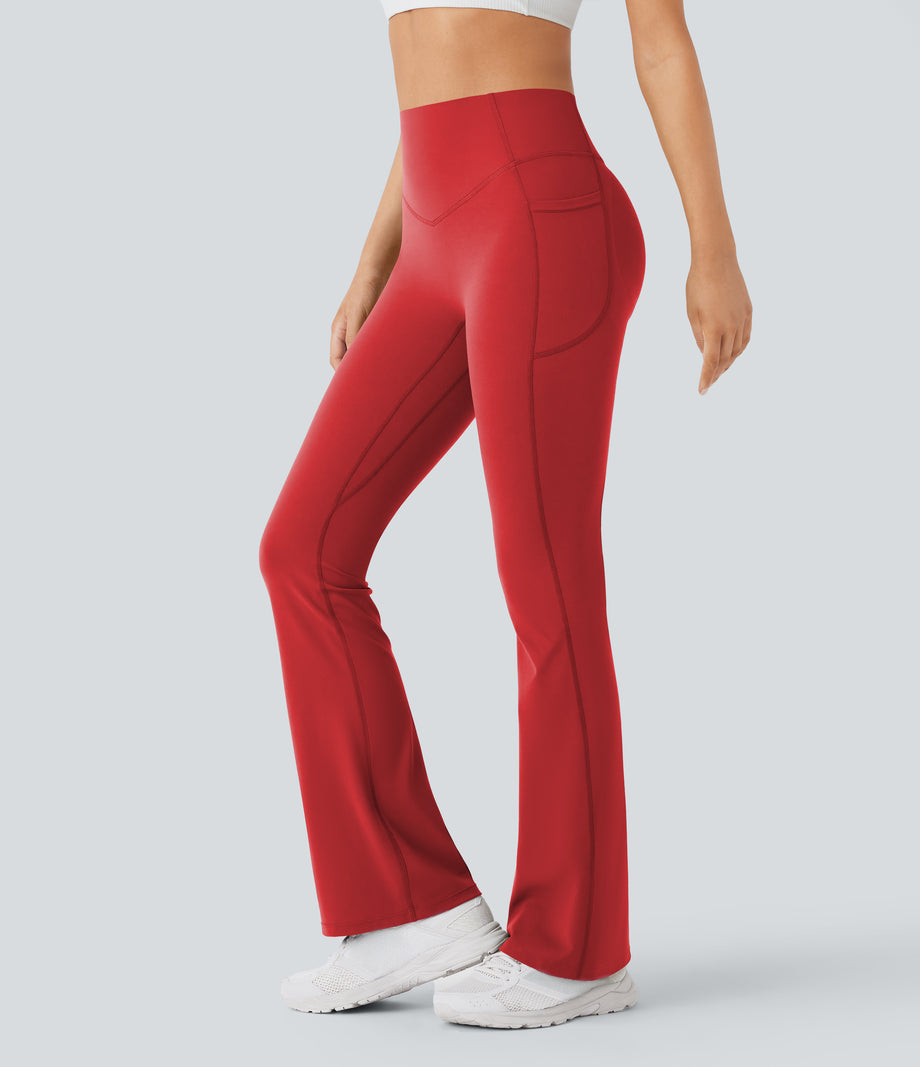 Halara UltraSculpt™ High Waisted Scrunch Butt Lifting Tummy Control Pocket Shaping Yoga Bootcut Leggings - Aura Orange