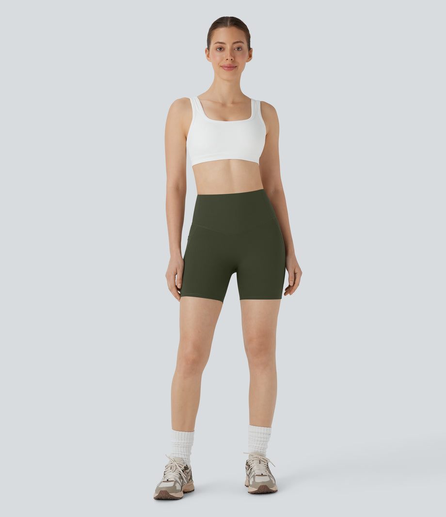 Halara UltraSculpt™ High Waisted Butt Lifting Tummy Control Pocket Shaping Training Biker Shorts 5'' - Deep Woodland Green