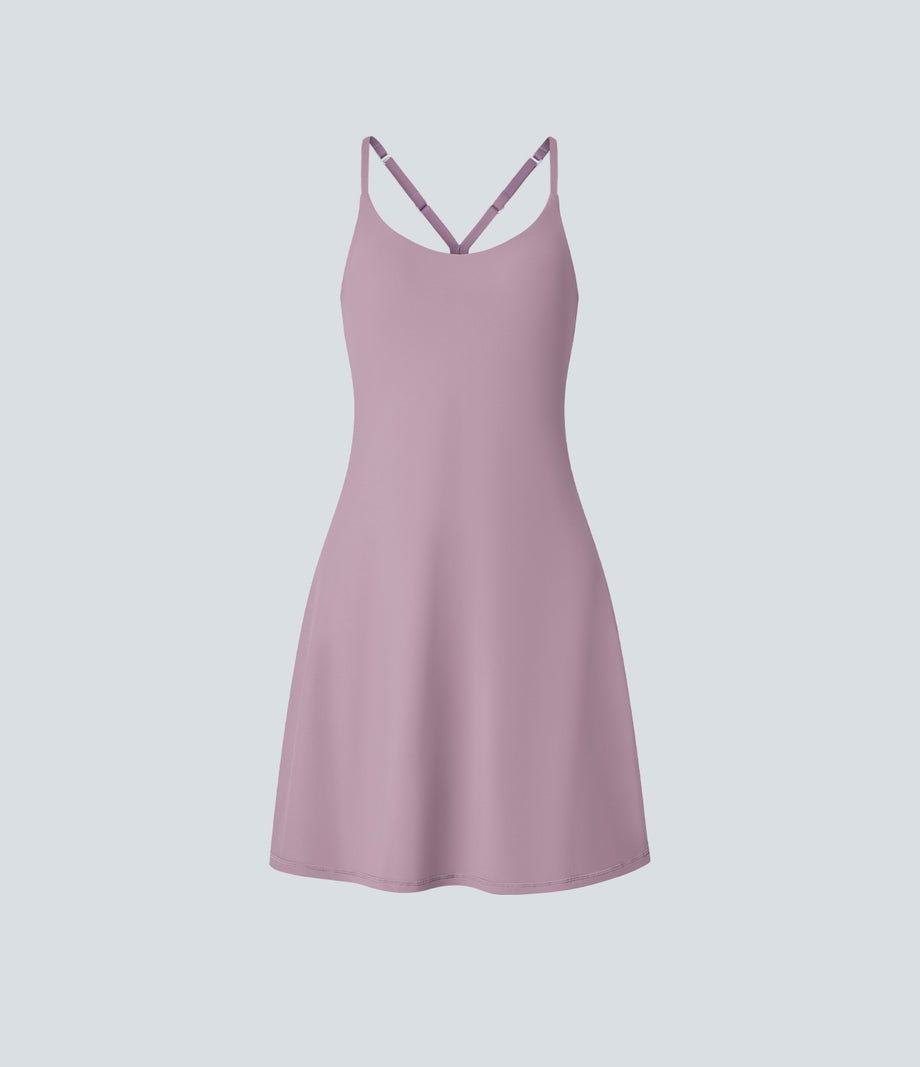 SoftlyZero™ Airy Cut Out 2-in-1 Pocket Cool Touch Longer Active Dress-UPF50+ - Elderberry