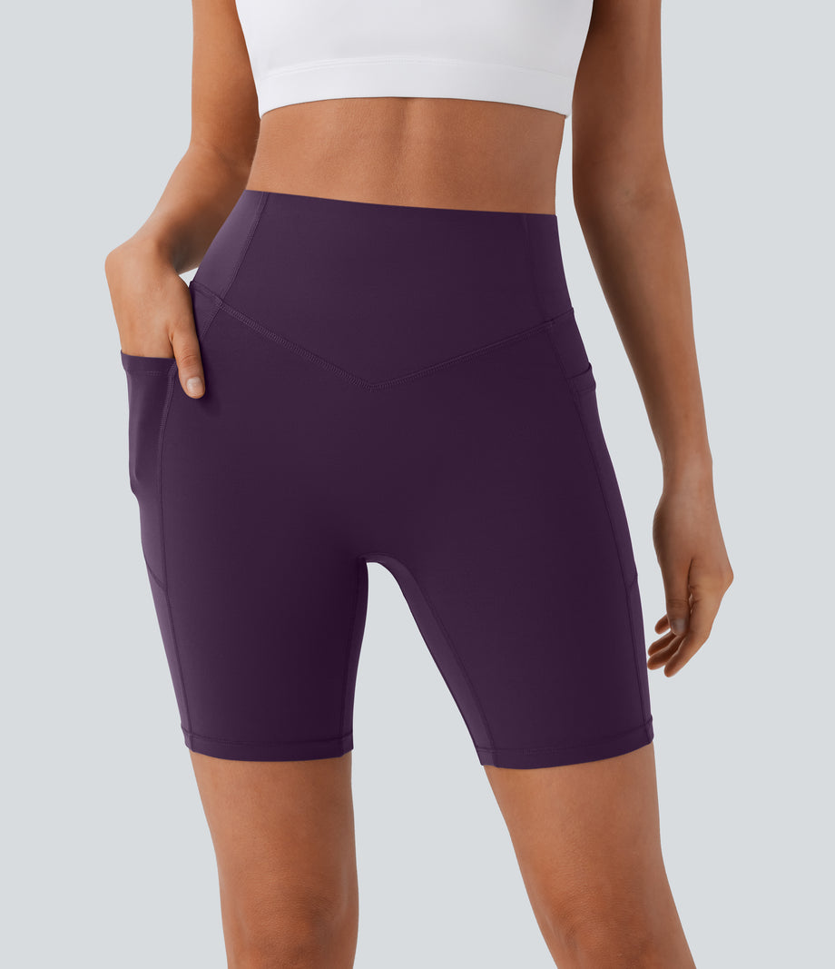Halara UltraSculpt™ High Waisted Scrunch Butt Lifting Tummy Control Side Pocket Shaping Workout Biker Shorts 7'' - Blackberry Cordial