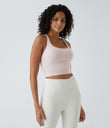 Crisscross Backless Built-in Bra Cropped Running Tank Top A-D Cups - Almost Mauve