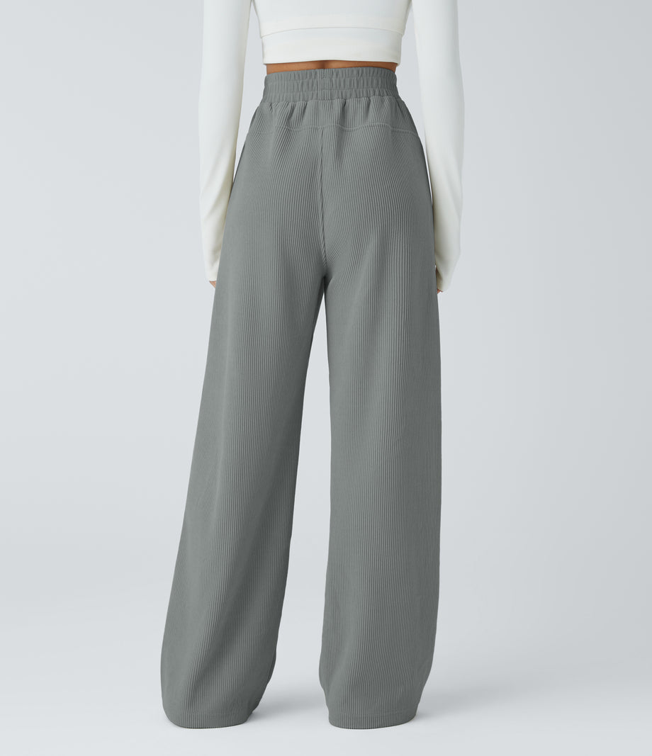 High Waisted Pocket Straight Leg Baggy Mop Corduroy Casual Pants - Monument