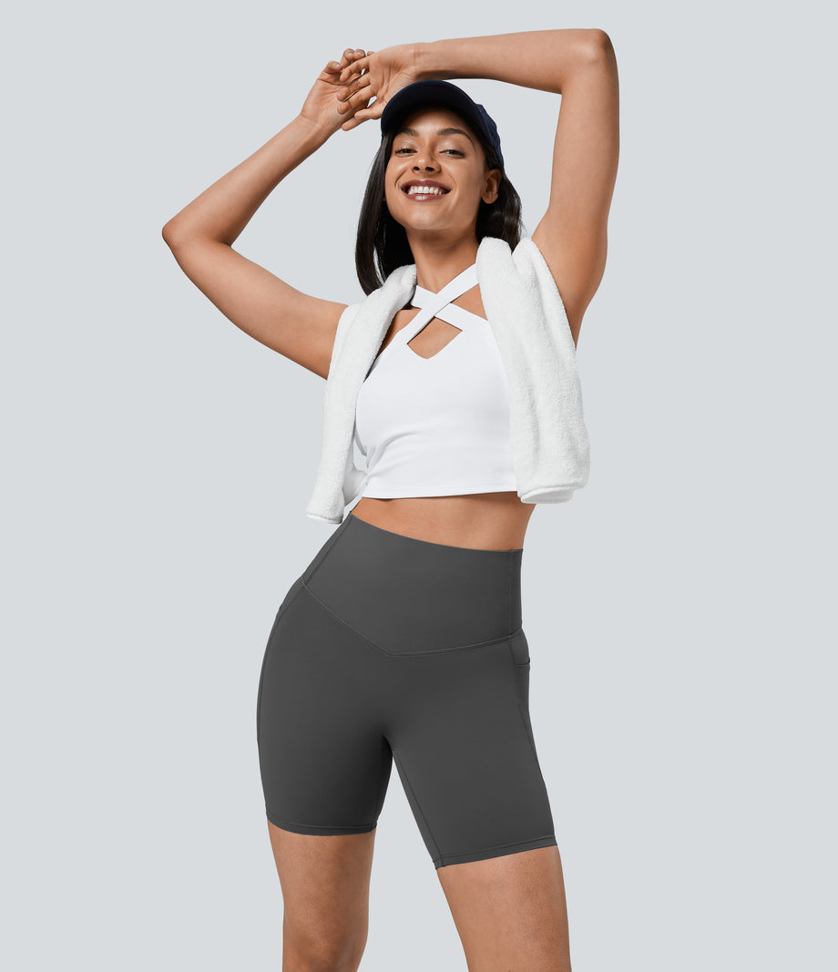 Halara UltraSculpt™ High Waisted Tummy Control Pocket Shaping Training Biker Shorts 7'' - Volcanic Ash