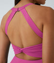 SoftlyZero™ Airy Backless Twisted Flare Low Support Dance Active Dress-Longer Length-Easy Peezy Edition A-D Cups - Fuchsia Fedora