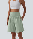 SoftlyZero™ Airy Super High Waisted 2-in-1 Cool Touch Yoga Shorts 9" with Pockets - Light Bean Green