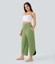 Breezeful™ High Waisted Tummy Control Split Hem Quick Dry Resort Pants with Pockets - Hot Wasabi - Green