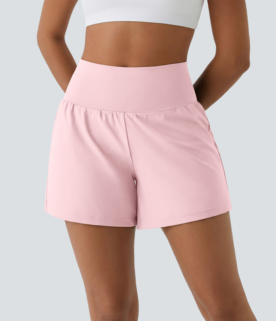 SoftlyZero™ Airy Super High Waisted 2-in-1  Cool Touch Yoga Shorts 5'' with Pockets-Longer Length - Primrose Pink