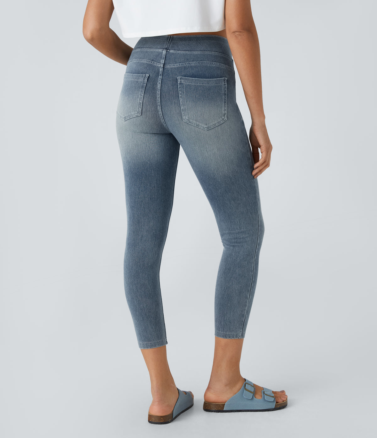 Halara Flex™ High Waisted Pockets Denim Casual Leggings - Blue Gray Denim