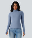 Halara HeatCore Turtleneck Long Sleeve Thumb Hole Casual Warming Top - Forever Blue