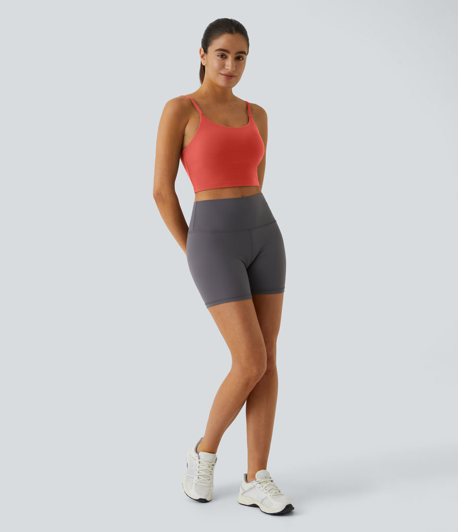 Basic Padded Workout Cropped Low Support Tank Top A-D Cups - Deep Sea Coral