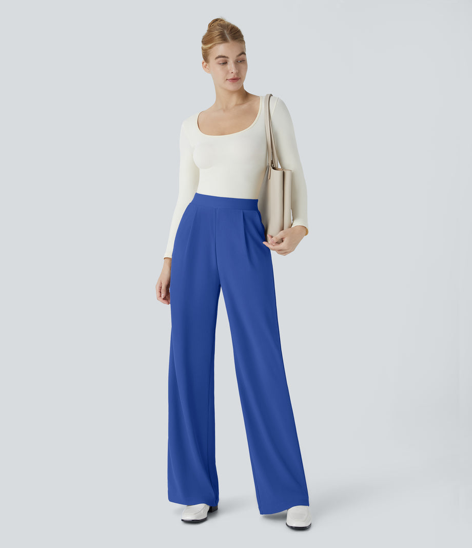 Halara Flex™ High Waisted Body Sculpt Waist-Slimming Pocket Wide Leg Micro Waffle Work Pants - Surf the Web