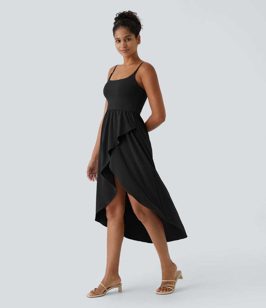 Breezeful™ High Low 2-Piece Pocket Flowy Midi Quick Dry Casual Dress - Black
