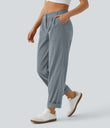 Mid Rise Zipper Pocket Corduroy Casual Pants - Blue Flower Gray