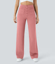 DayStretch High Waisted Pockets Straight Leg Casual Pants - Candy Pink