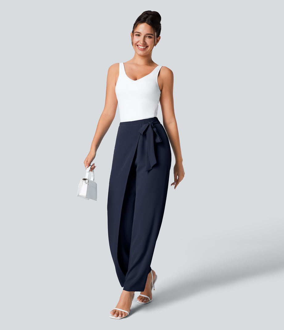 Halara Flex™ High Waisted Tie Side Wide Leg Work Pants - Peacoat