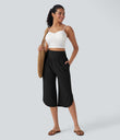 Breezeful™ High Waisted Tummy Control Hem Quick Dry Capri Pants with Pockets - Black