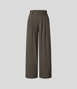 High Waisted Pocket Wide Leg Flowy Solid Palazzo Casual Linen-Feel Pants - Dark Earthy Brown