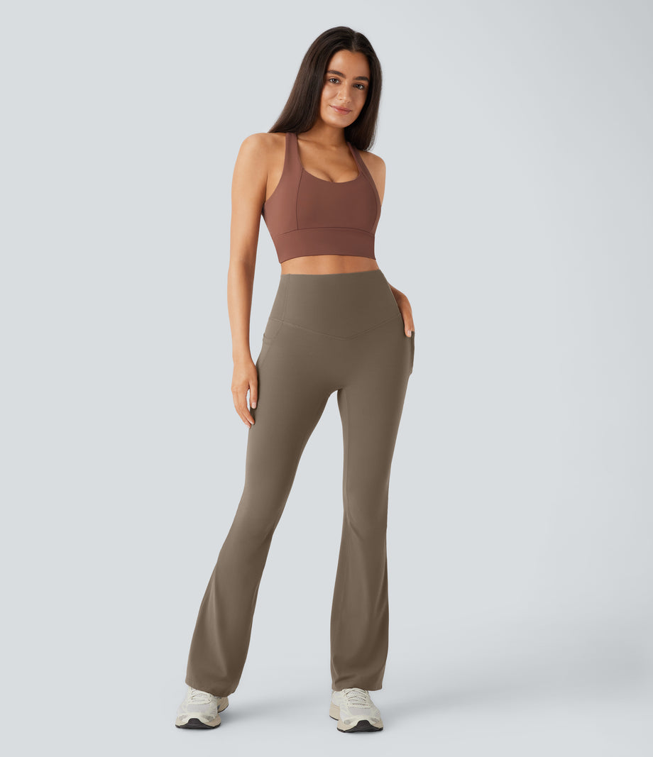 Halara UltraSculpt™ High Waisted Tummy Control Pocket Shaping Yoga Bootcut Leggings - Dawn Brown