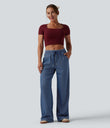 Halara Flex™ Low Rise Drawstring Wide Leg Sparkle Casual Sweatpants Jeans with Pockets -  Blue Jasper Denim