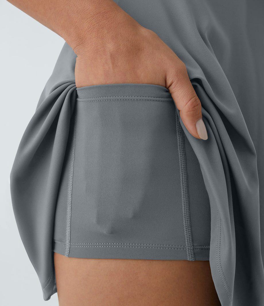 SoftlyZero™ Airy Backless Twisted Flare Low Support Dance Active Dress-Longer Length-Easy Peezy Edition A-D Cups - Quarry