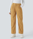 Mid Rise Zipper Pocket Corduroy Casual Pants - Amber Gold