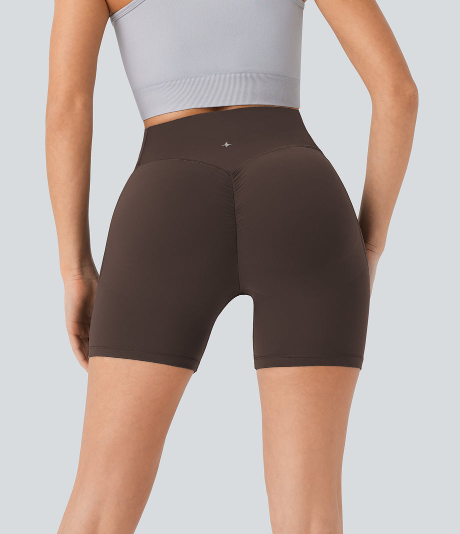 Halara UltraSculpt™ High Waisted Scrunch Butt Lifting Tummy Control Pocket Shaping Workout Biker Shorts 5'' - Hot Fudge