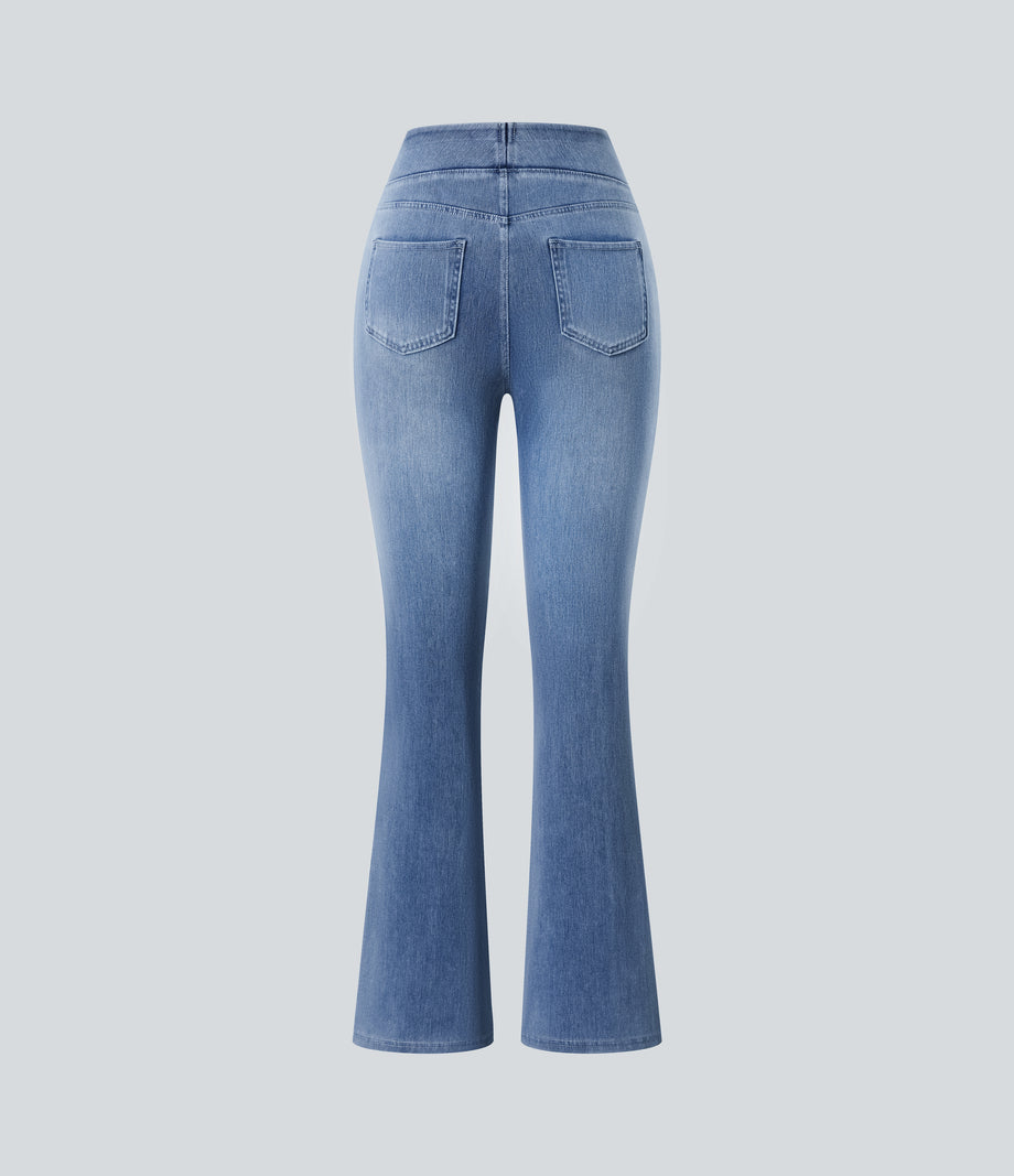 Halara Flex™ High Waisted Pockets Washed Casual Bootcut Jeans - Blue Gray Denim