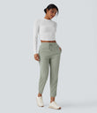 Mid Rise Drawstring Curved Hem Quick Dry Golf Tapered Pants with Pockets-UPF40+ - Desert Sage