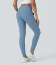 SoftlyZero™ Plush High Waisted Drawstring Pocket Plain Full Length Joggers - Grey Blue